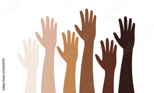 Set of raise hands different skin tone multi ethnic concept illustration vector