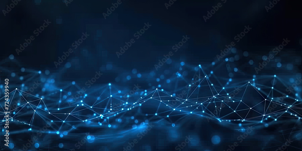 Abstract blue geometric polygonal space low poly network nodes with connected dots and lines on dark blur blue tone background. Concept for digital technology, telecom, big data, ai, block chain Abstract blue geometric polygonal space low poly network nodes with connected dots and lines on dark blur blue tone background. Concept for digital technology, telecom, big data, ai, block chain