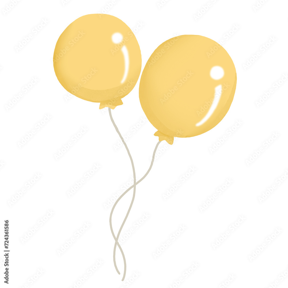 Colorful Vector Illustration Depicting Happy Birthday Celebration with Yellow Balloons, Ribbons, and Joyful Atmosphere