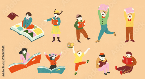 People with books element set