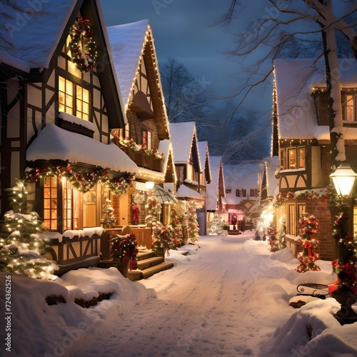 christmas village in the snow at night. christmas and new year concept
