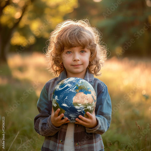 little child holding globe, Generative AI