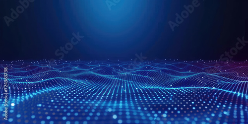 blue digital wave geometry grid on blue background For big data, artificial intelligence, network and communication industry, futuristic technology background