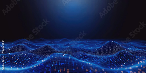 blue digital wave geometry grid on blue background For big data, artificial intelligence, network and communication industry, futuristic technology background