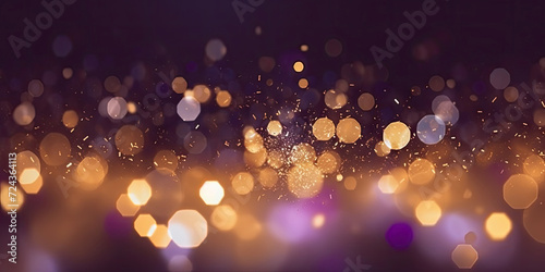 Purple Festive abstract Background, Happy New Year Celebration Sparkles Banner, space for text, gold and purple abstract glitter confetti bokeh background © Planetz