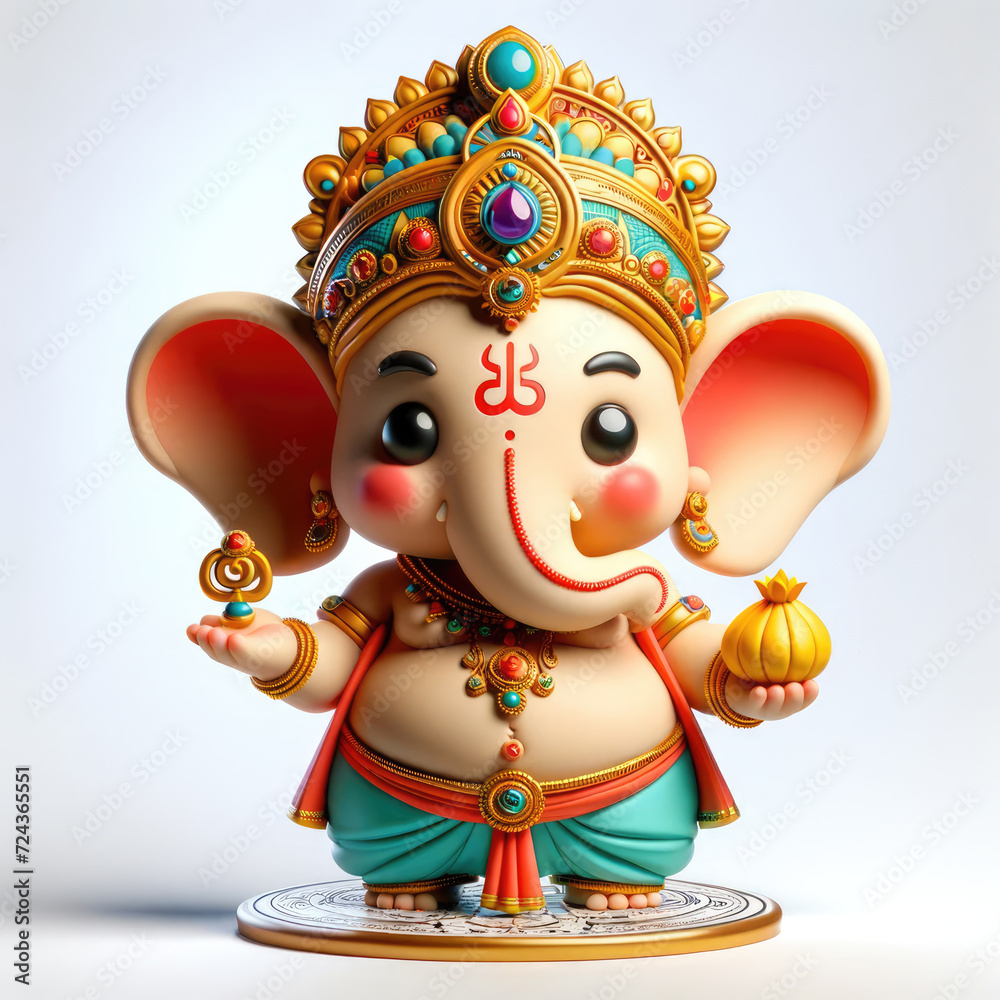 3D Blender-style image of a cute, mini-sized Ganesha