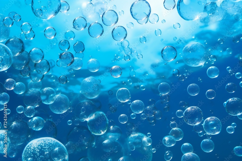 Underwater scene with air bubbles,  Underwater background with air bubbles