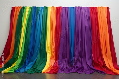 Colorful drapery curtain hanging on the wall in the room