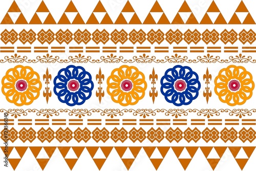 Seamless pattern with tribal motifs in brown and orange colors