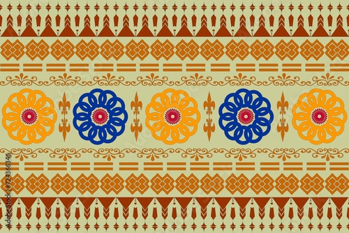 Seamless pattern with tribal motifs in brown and orange colors