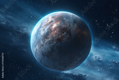 Planet Earth in space with stars and nebula