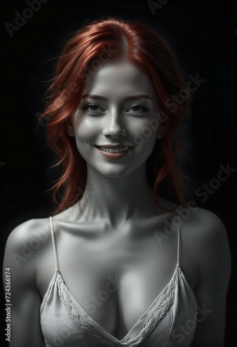 Portrait of a beautiful red-haired girl on black background