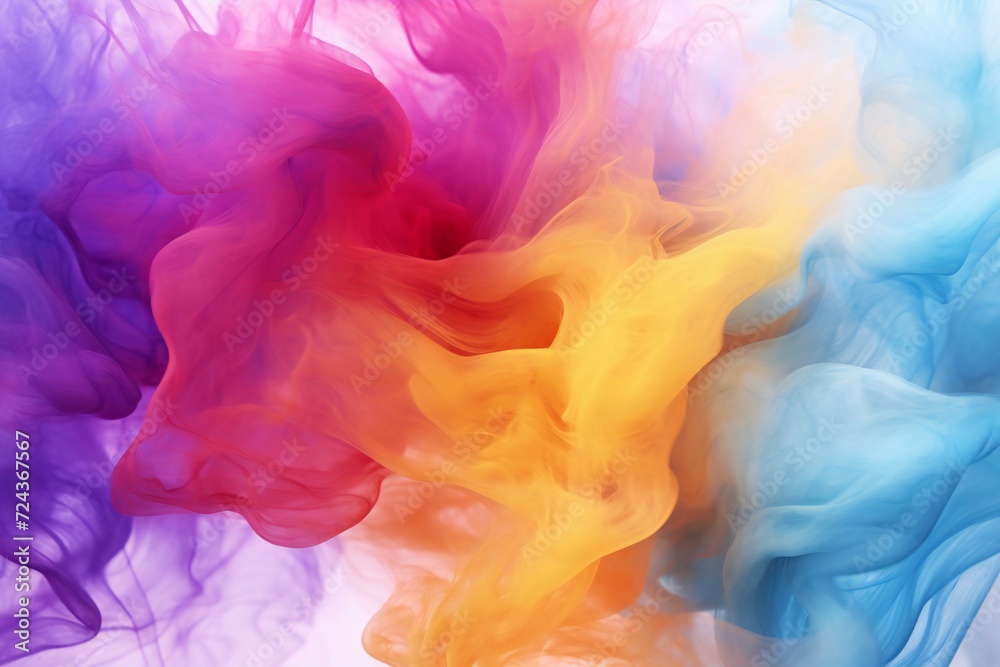 Colorful ink in water on a white background,  Abstract background