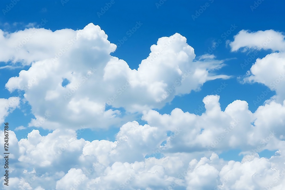 Blue sky background with tiny clouds,  Cumulus white clouds in the blue sky - obrazy, fototapety, plakaty 