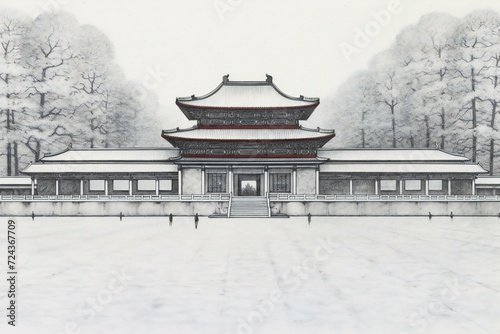 Chinese classical architecture in the winter, with a lot of snow