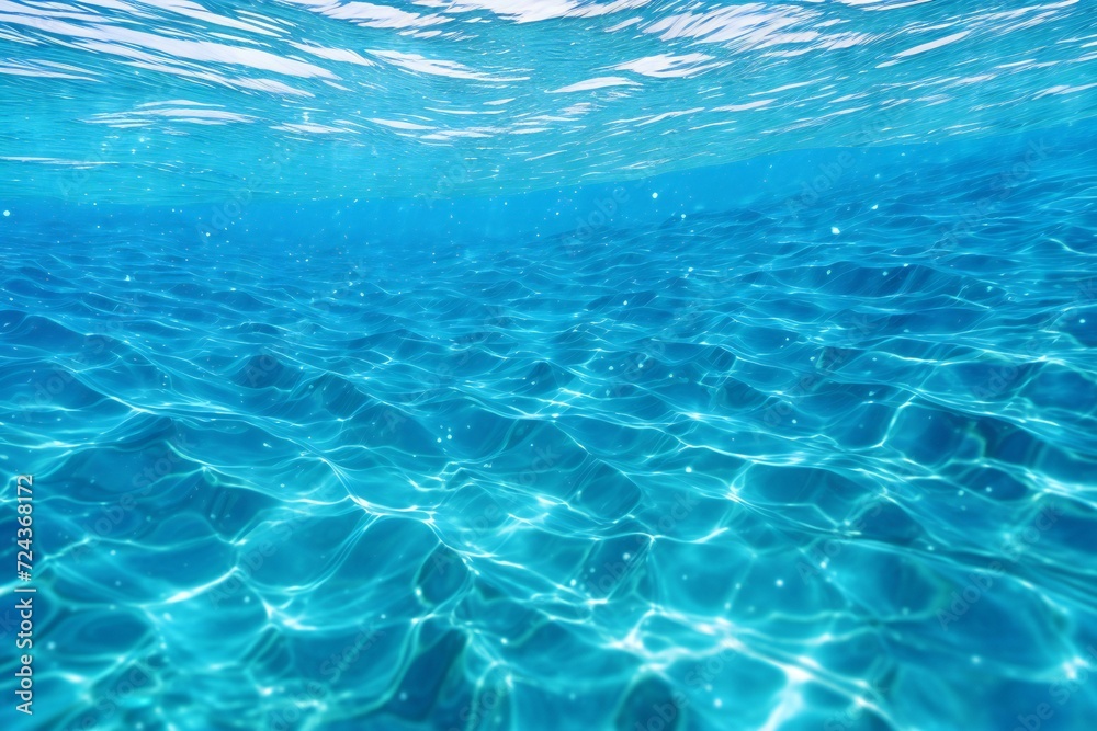 Underwater view of blue sea water surface with ripples and waves