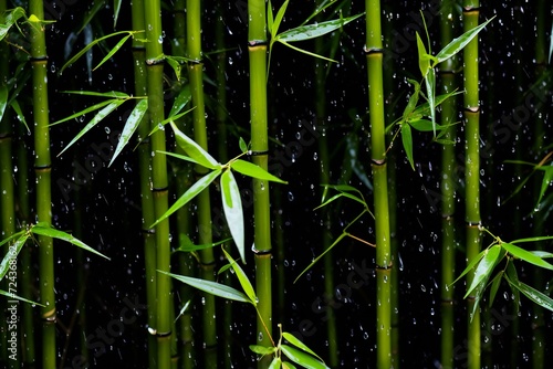Bamboo forest with raindrops on the leaves, Natural background