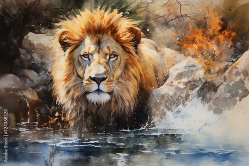 lion cartoon watercolor clipart lion illustration Generative AI