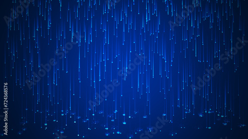 Digital rain with falling glowing particles, neon light particles, abstract light background, Technology, network, data.
