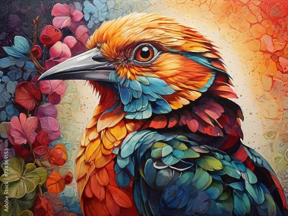 Colorful Bird portrait in pointillis style	