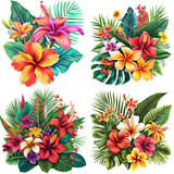 exotic tropical flower clipart, featuring vibrant and unique tropical flowers, set in a lush tropical environment, on a white background.