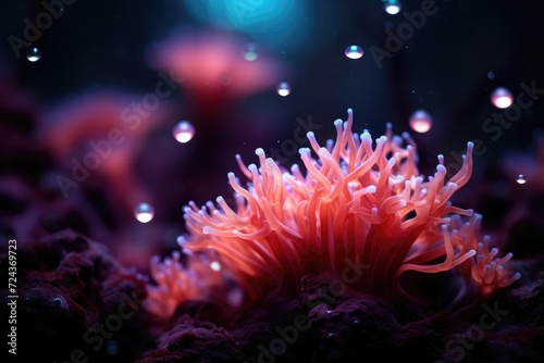 Mysterious Abyss: Coral surrounded by darkness, illuminated. © OhmArt