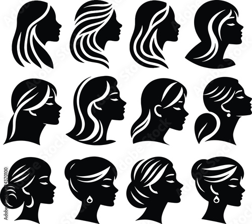 silhouette of women with long hair.