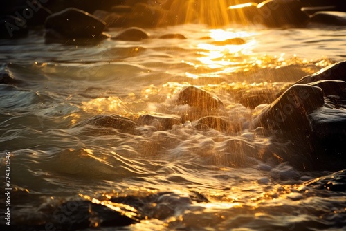 Rays of Light: Sunlight breaking through the water, creating rays and bokeh lights.