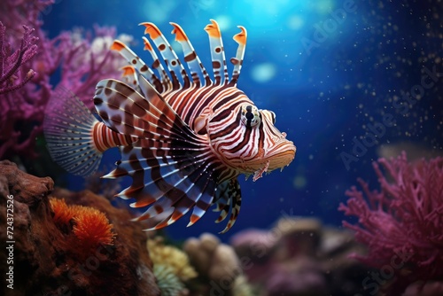 Lionfish Lurking: Coral with a lionfish.
