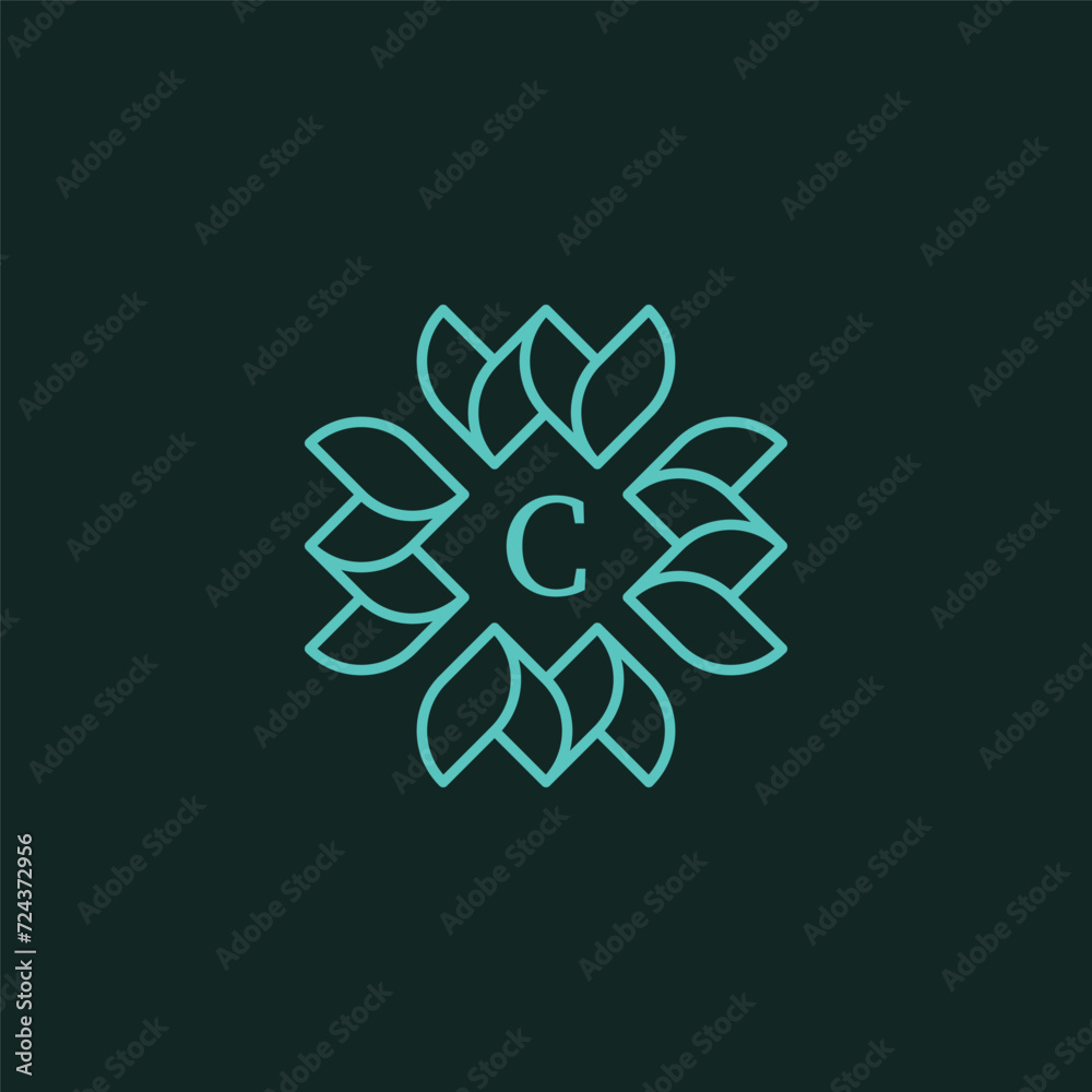 Initial letter C floral ornamental border frame logo Initial letter C floral ornamental border frame logo