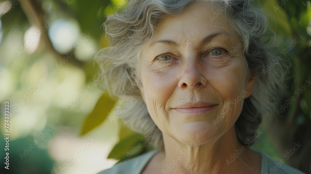 An older woman with gray hair and a kind smile radiates selfconfidence and acceptance showing that its never too late to learn to love yourself. An older woman with gray hair and a kind smile radiates selfconfidence and acceptance showing that its never too late to learn to love yourself.