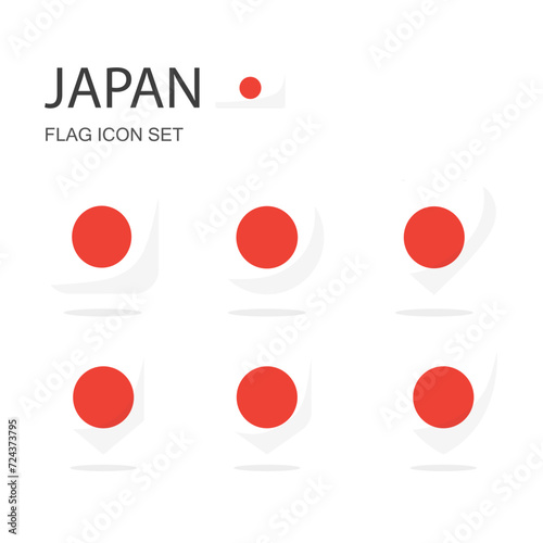 Japan 3d flag icons of 6 shapes all isolated on white background.