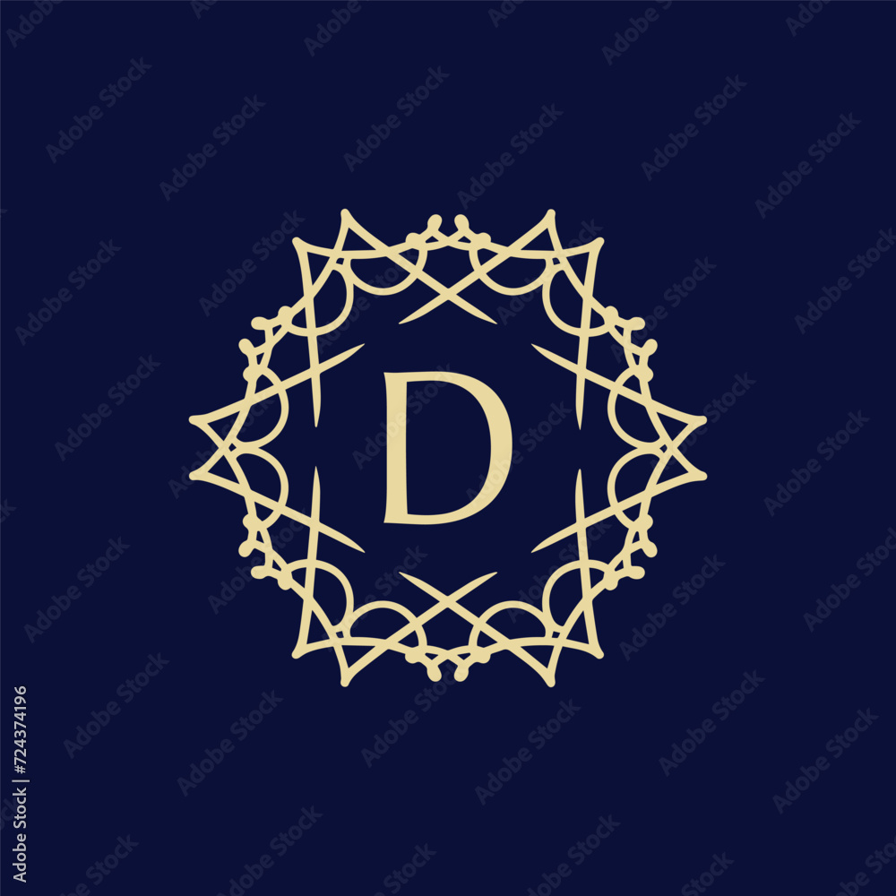Initial letter D floral ornamental border circle frame logo