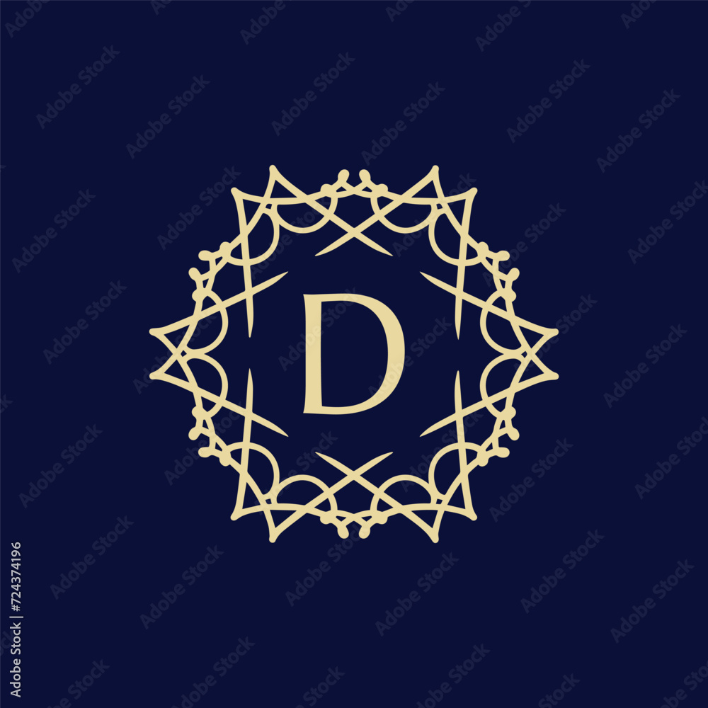 Initial letter D floral ornamental border circle frame logo Initial letter D floral ornamental border circle frame logo