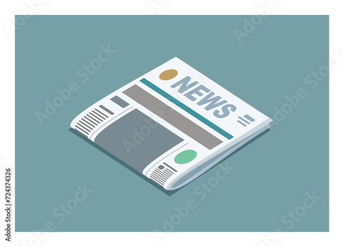 Folded newspaper in isometric view. Simple flat illustration.