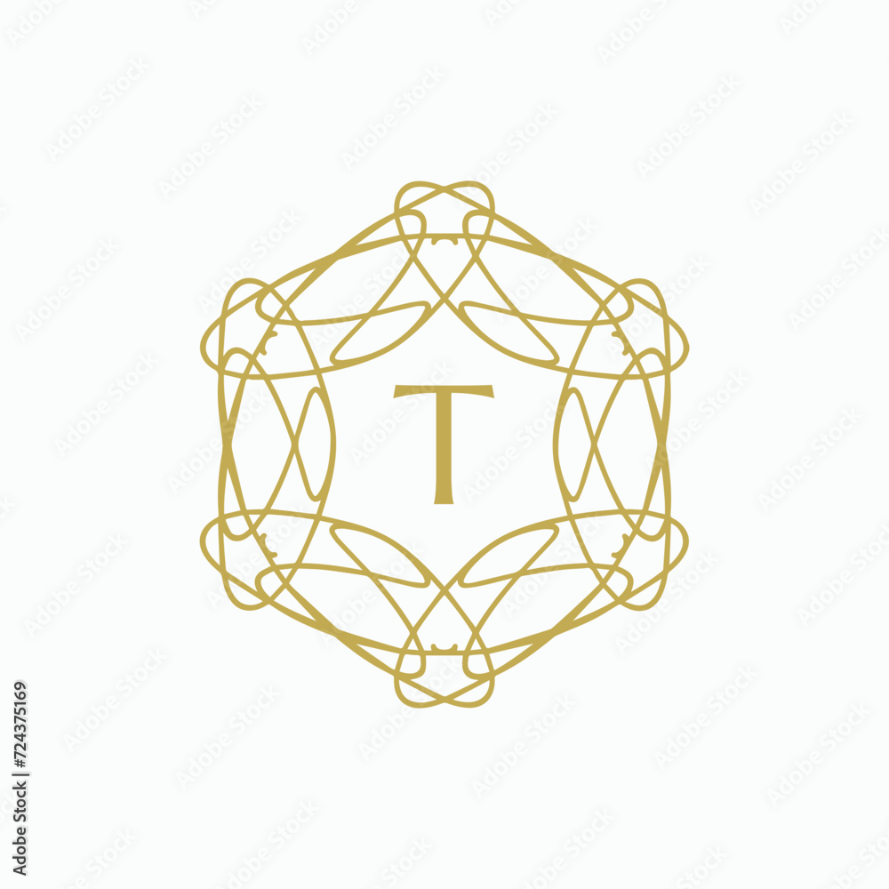 Initial letter T floral ornamental border circle frame logo Initial letter T floral ornamental border circle frame logo