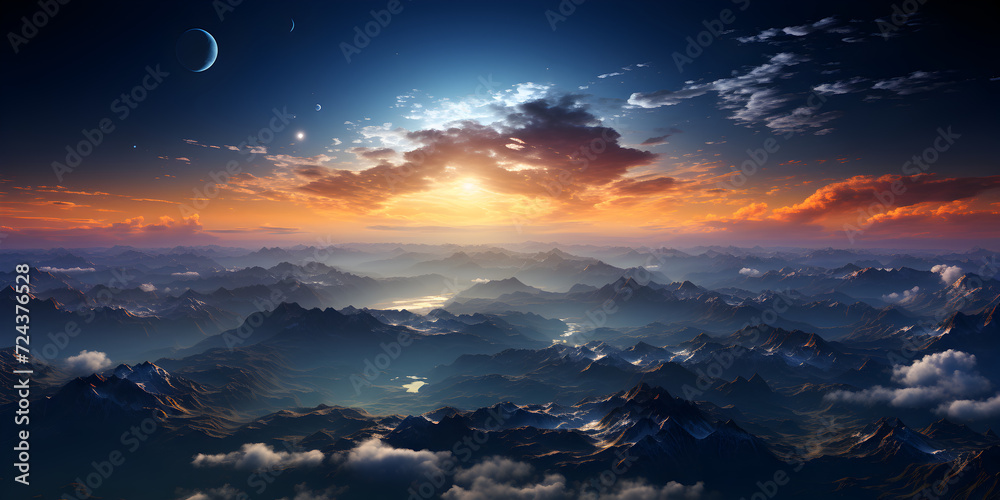 Sunset with clouds over mountains