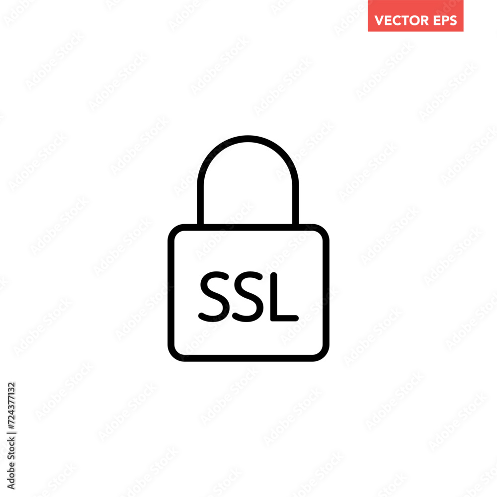 Black SSL lock line icon, simple digital secured cybersecurity flat design pictogram vector for app ads web banner button ui ux interface elements isolated on white background Black SSL lock line icon, simple digital secured cybersecurity flat design pictogram vector for app ads web banner button ui ux interface elements isolated on white background