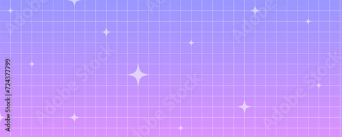 Checkered gradient background with stars. Pastel holographic kawaii backdrop. Abstract vector purple squared wallpaper.