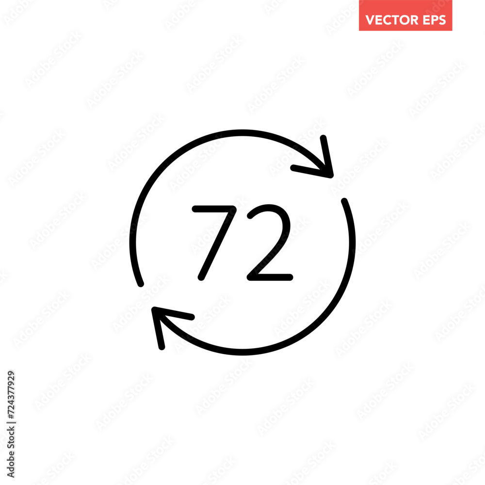 Black round up to 72 hrs work time effect line icon, simple 3 days fast shipment work arrow flat design vector pictogram, interface elements for app logo web button ui ux isolated on white background Black round up to 72 hrs work time effect line icon, simple 3 days fast shipment work arrow flat design vector pictogram, interface elements for app logo web button ui ux isolated on white background