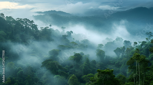 rainforest morning fog, generative ai