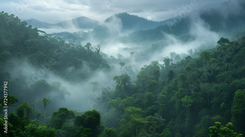 rainforest morning fog, generative ai © Saleem