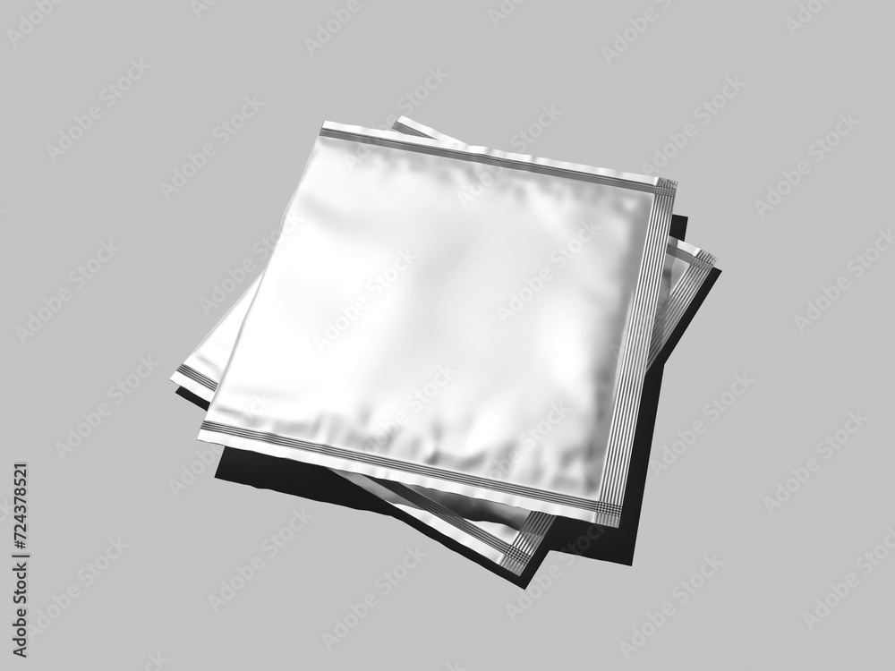 White Stacked Aluminum Foil Sachet packet 3D Mockup White Stacked Aluminum Foil Sachet packet 3D Mockup