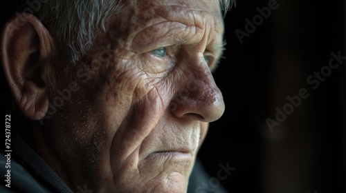 An older man with gray hair wrinkles marking his face looking contemplative as he gazes into the distance perhaps remembering his own journey of selfdiscovery.