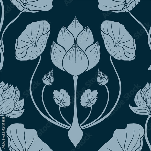 Thai art style lotus seamless pattern