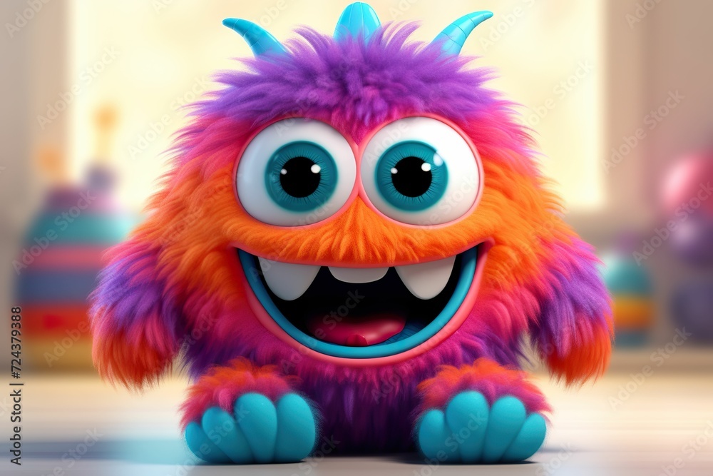 3D cartoon colorful stuffed little monster, cute monster doll for children, children's book，funny cartoon monster