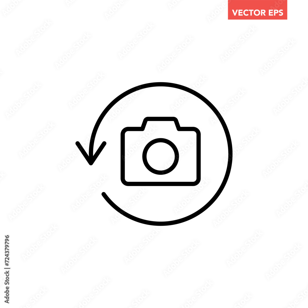 Black single rotate camera mode line icon, simple digital switch from front to back flat design pictogram vector for app ads web banner button ui ux interface elements isolated on white background Black single rotate camera mode line icon, simple digital switch from front to back flat design pictogram vector for app ads web banner button ui ux interface elements isolated on white background