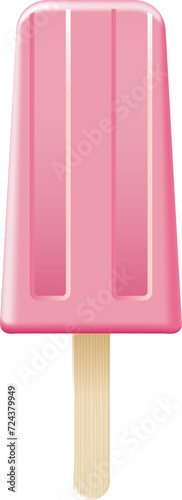 Pink, strawberry ice cream stick or popsicle clipart. Isolated on transparent background.