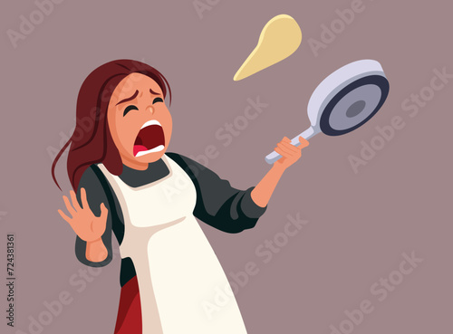 Woman Dropping a Pancake Failing at Cooking Vector Cartoon illustration. Home cook embarrassing herself in the kitchen with her lack of skills 
