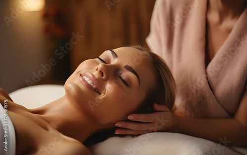 Young woman relaxing massage and spa treatment with therapist.